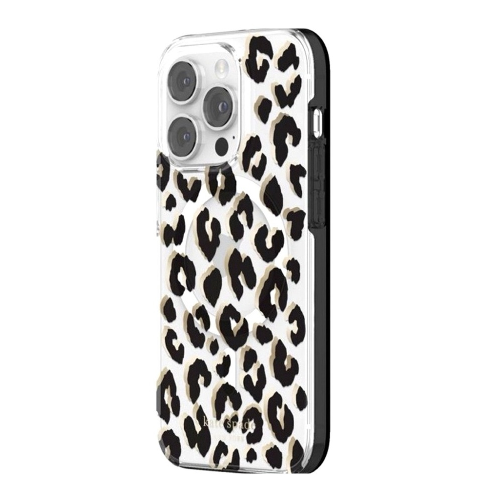Kate Spade City Leopard iPhone 14 Plus MagSafe Case Gold Black NWT